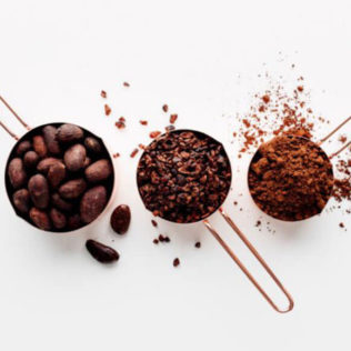Photo of cocoa beans and cocoa powder