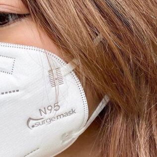 Close up of lady wearing N95 face mask