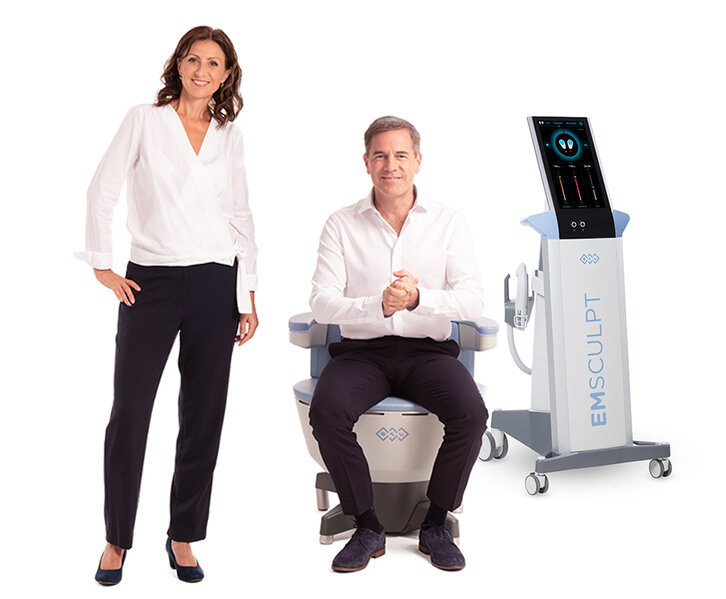 male patient sitting on the Emsella chair