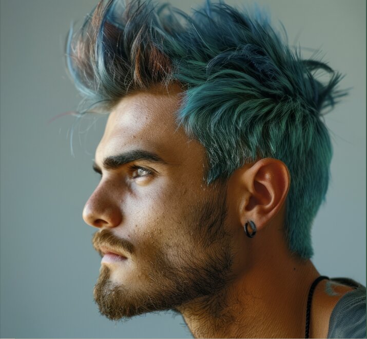 man with electric blue hair