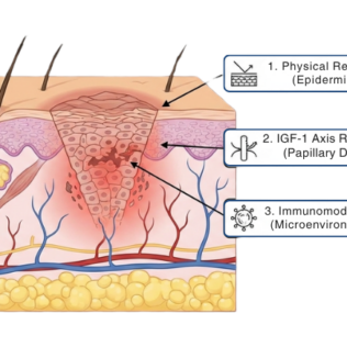 diagram of skin showing 3 elements of the triad of risk modification in skin cancer risk with fractional laser treatment